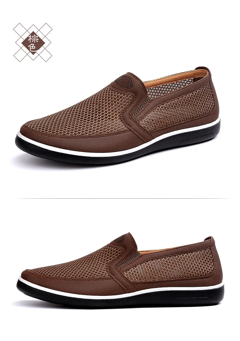 2022 New Summer Mesh Shoes Men Slip-On Flat Sapatos Hollow Out Comfortable Father Shoes Man Casual Moccasins Basic Espadrille