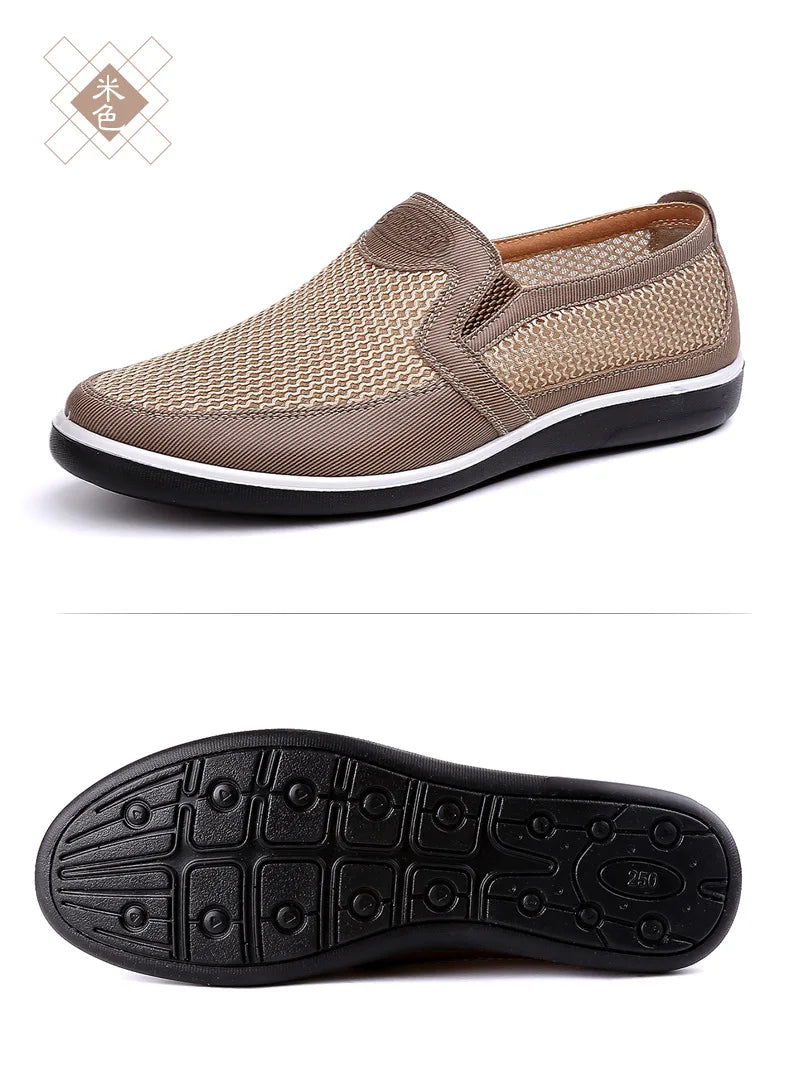 2022 New Summer Mesh Shoes Men Slip-On Flat Sapatos Hollow Out Comfortable Father Shoes Man Casual Moccasins Basic Espadrille