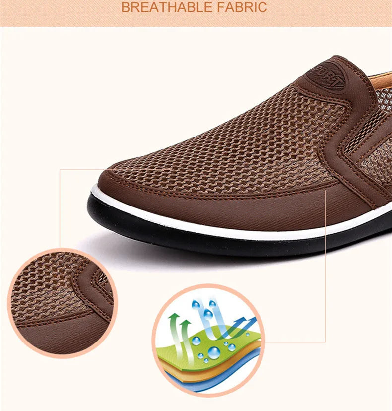 2022 New Summer Mesh Shoes Men Slip-On Flat Sapatos Hollow Out Comfortable Father Shoes Man Casual Moccasins Basic Espadrille