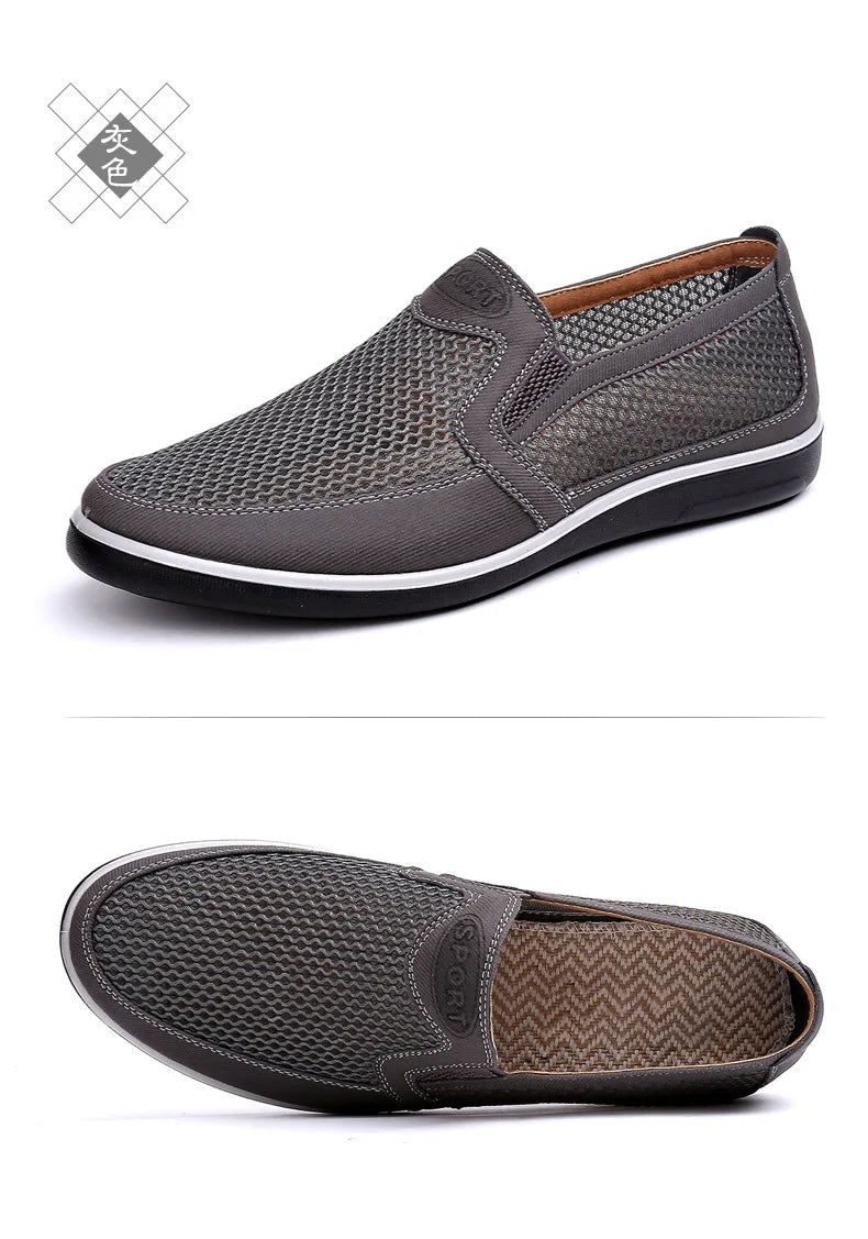 2022 New Summer Mesh Shoes Men Slip-On Flat Sapatos Hollow Out Comfortable Father Shoes Man Casual Moccasins Basic Espadrille