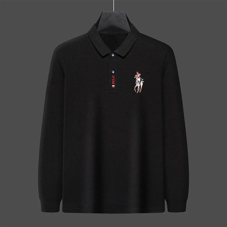 Autumn New Men's Lapel Long Sleeved T-shirt Embroidered Loose Casual Fashion Polo Shirt