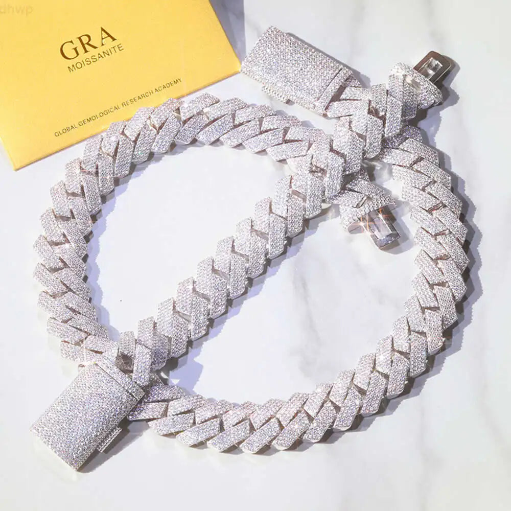 "MoissCurb Cuban Chain: Heavy 4-Row Sterling Silver with Moissanite Bling"