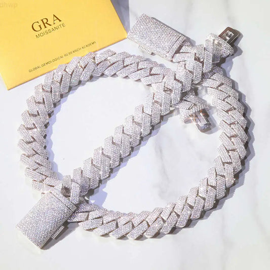 "MoissCurb Cuban Chain: Heavy 4-Row Sterling Silver with Moissanite Bling"