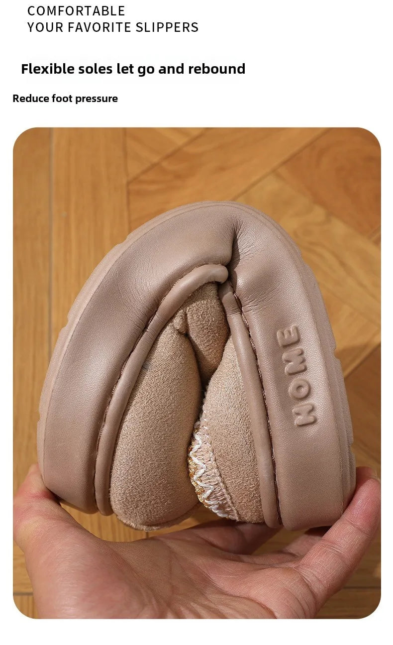 Winter warm slippers for men and women couples - plush lining, non-slip thick soles, indoor and outdoor warm solid color