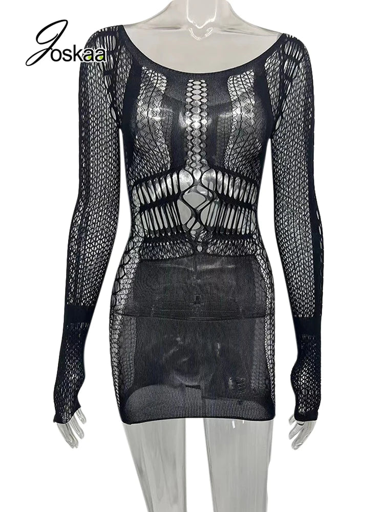 "Joskaa Summer Vibes: Sexy Hollow-Out Beach & Club Dress for Women"