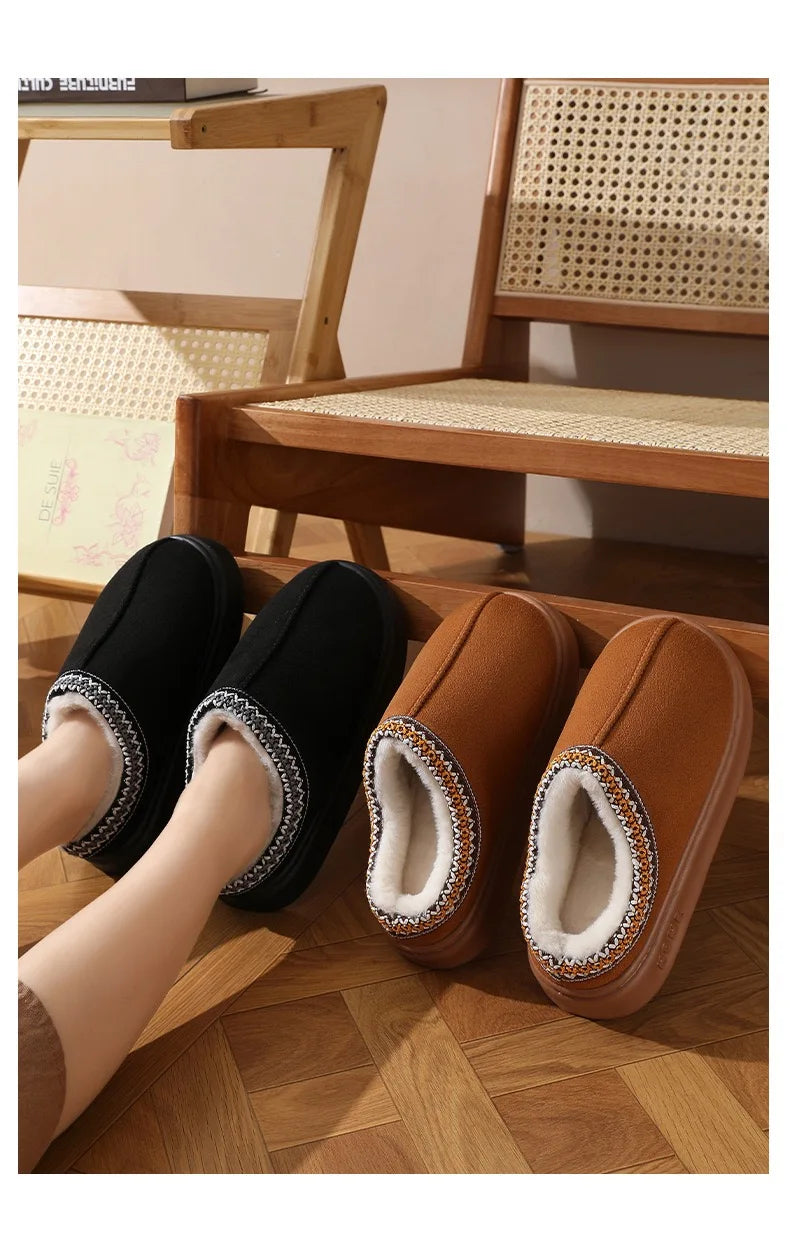 Winter warm slippers for men and women couples - plush lining, non-slip thick soles, indoor and outdoor warm solid color
