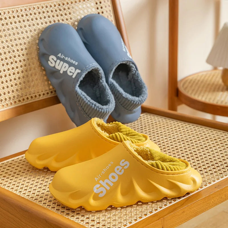 Winter Men Indoor  Warm Slippers Plush Waterproof Anti slip Cotton Shoes For  Women Slip-on Casual Snow Walking Loafers