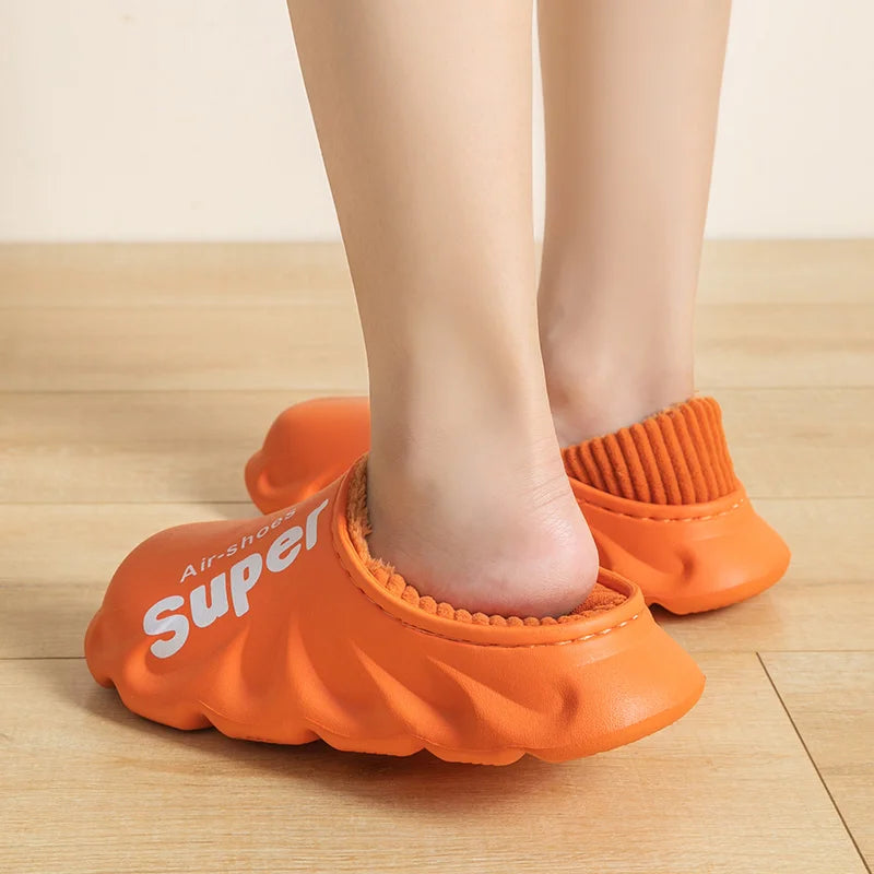 Winter Men Indoor  Warm Slippers Plush Waterproof Anti slip Cotton Shoes For  Women Slip-on Casual Snow Walking Loafers