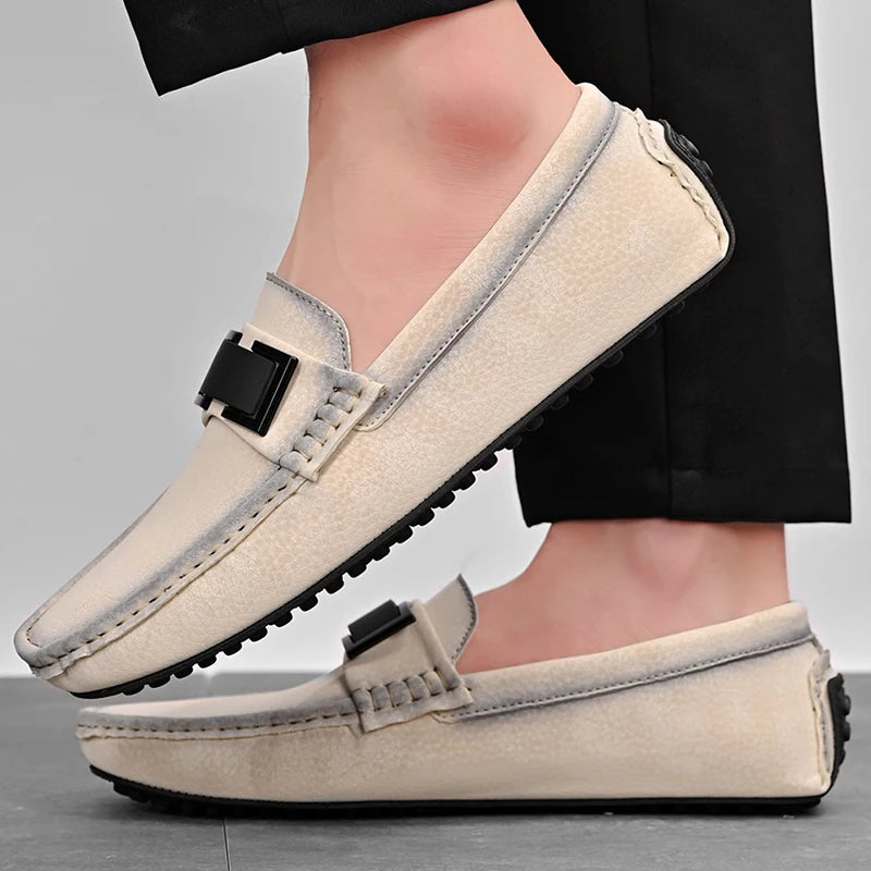 Golden Sapling White Loafers for Men Fashion Soft Sole Social Shoes Casual Driving Flats Slip-on Male Moccasins Plus Size 38-49
