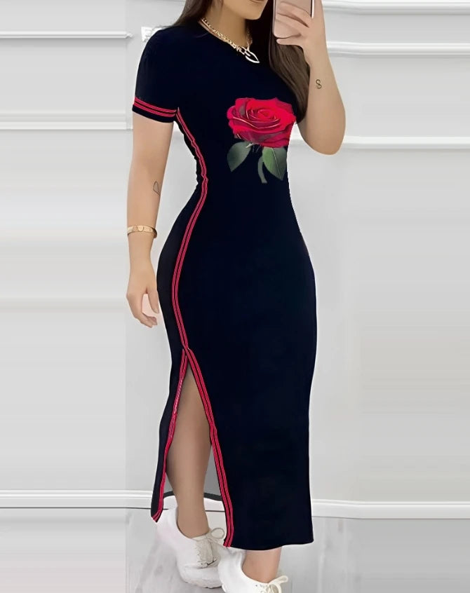"Floral Stripes Maxi Dress"