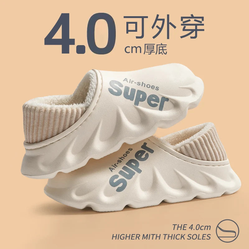 Winter Men Indoor  Warm Slippers Plush Waterproof Anti slip Cotton Shoes For  Women Slip-on Casual Snow Walking Loafers