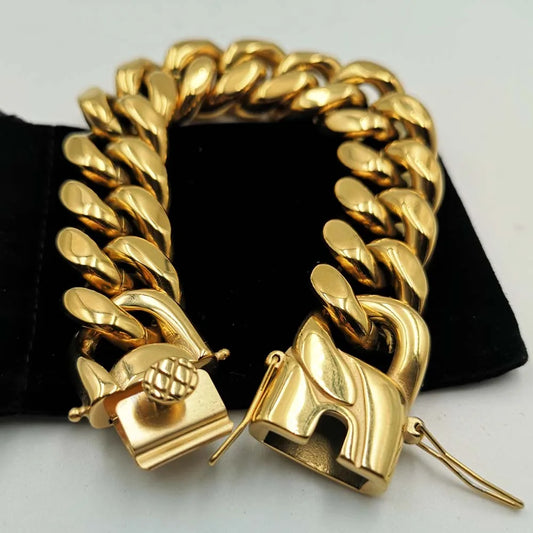 "DragonCurb Bracelet: Luxury 18K Gold-Plated Miami Cuban Chain for Men & Women"