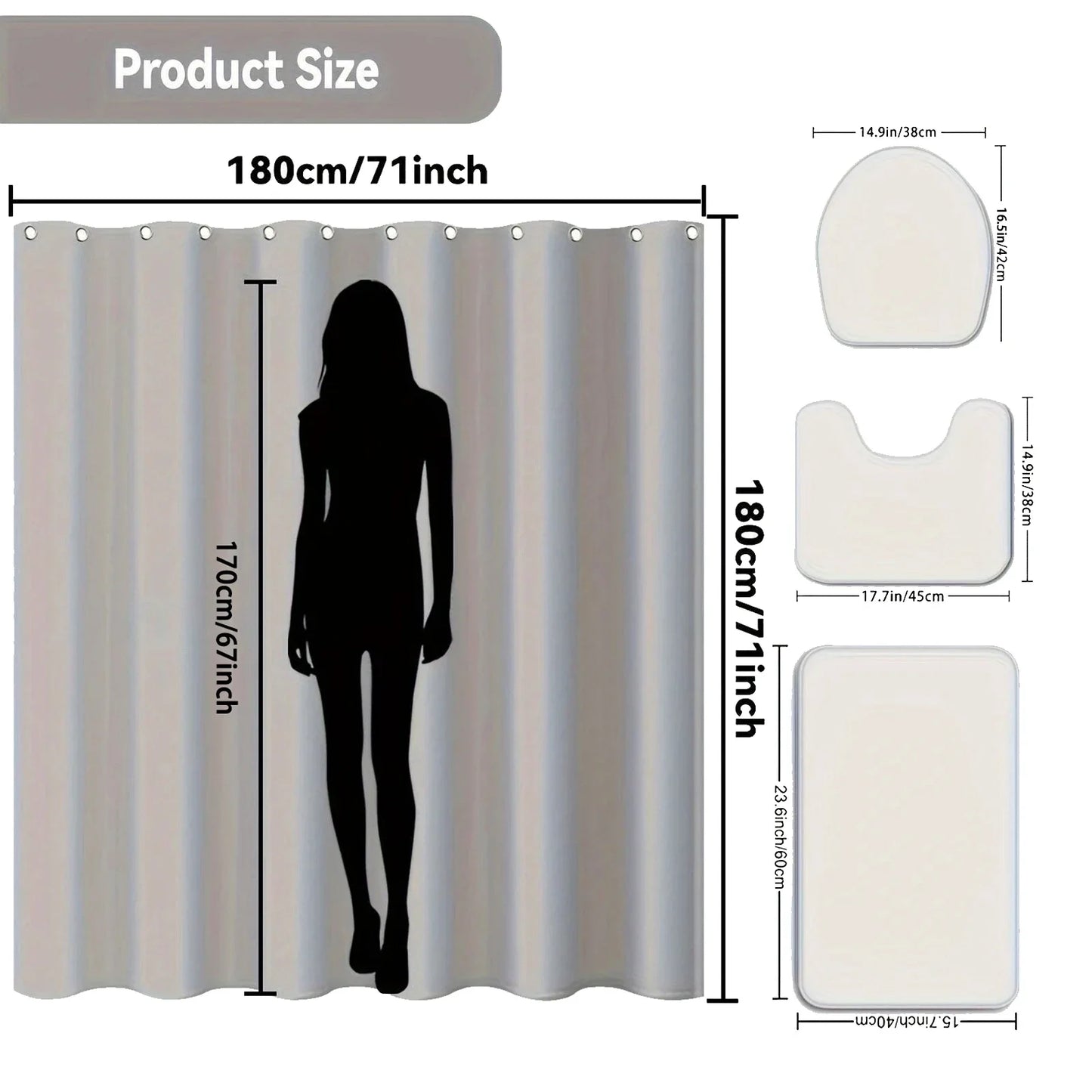 4-piece set of Star River Moon pattern waterproof shower curtain with 12 hooks,printed curtain, bathroom floor mat