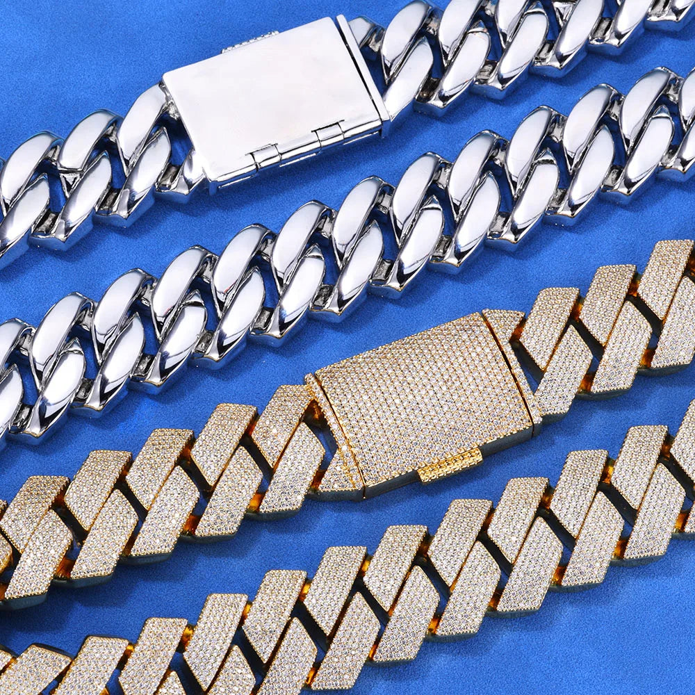 "DiamondCurb 25mm: Iced-Out Prong Setting Cuban Link Chain Necklace for Men & Women"