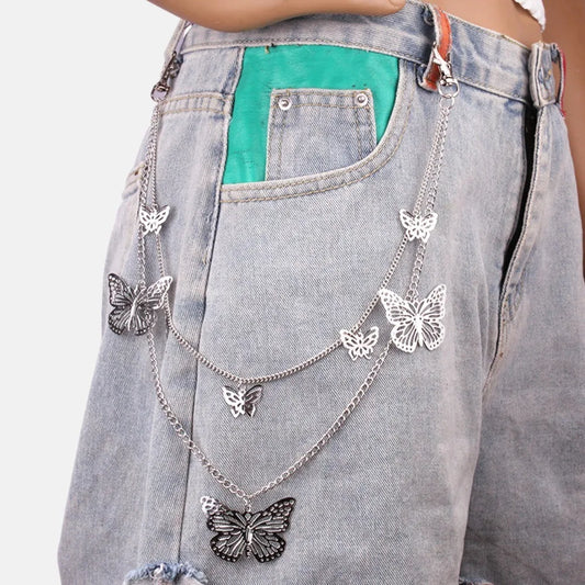 Women's Fashion Waist Chains Full Metal Hollow Butterfly Chains Jeans Trousers Decorations Chains Skirt Waist Chains Accessories