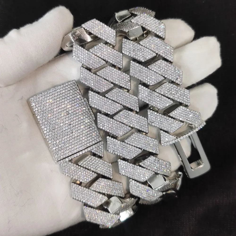 "DiamondCurb 25mm: Iced-Out Prong Setting Cuban Link Chain Necklace for Men & Women"