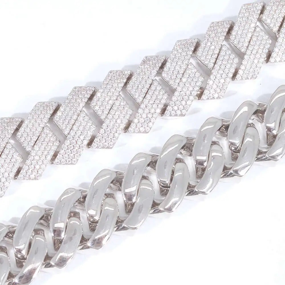 "MoissCurb Cuban Chain: Heavy 4-Row Sterling Silver with Moissanite Bling"