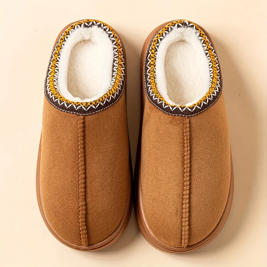 Winter warm slippers for men and women couples - plush lining, non-slip thick soles, indoor and outdoor warm solid color