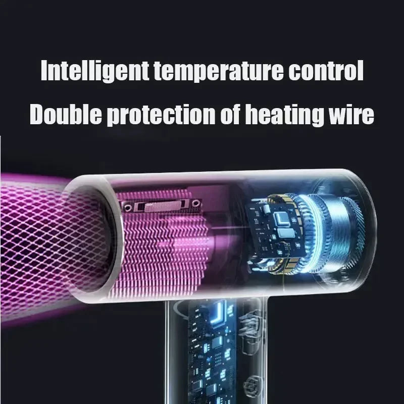 100000RPM Portable Type-C USB Charging Wireless Hair Dryer 9 Gears Powerful Wind High Speed Cold/Hot Air Negative Ions 2600mAh