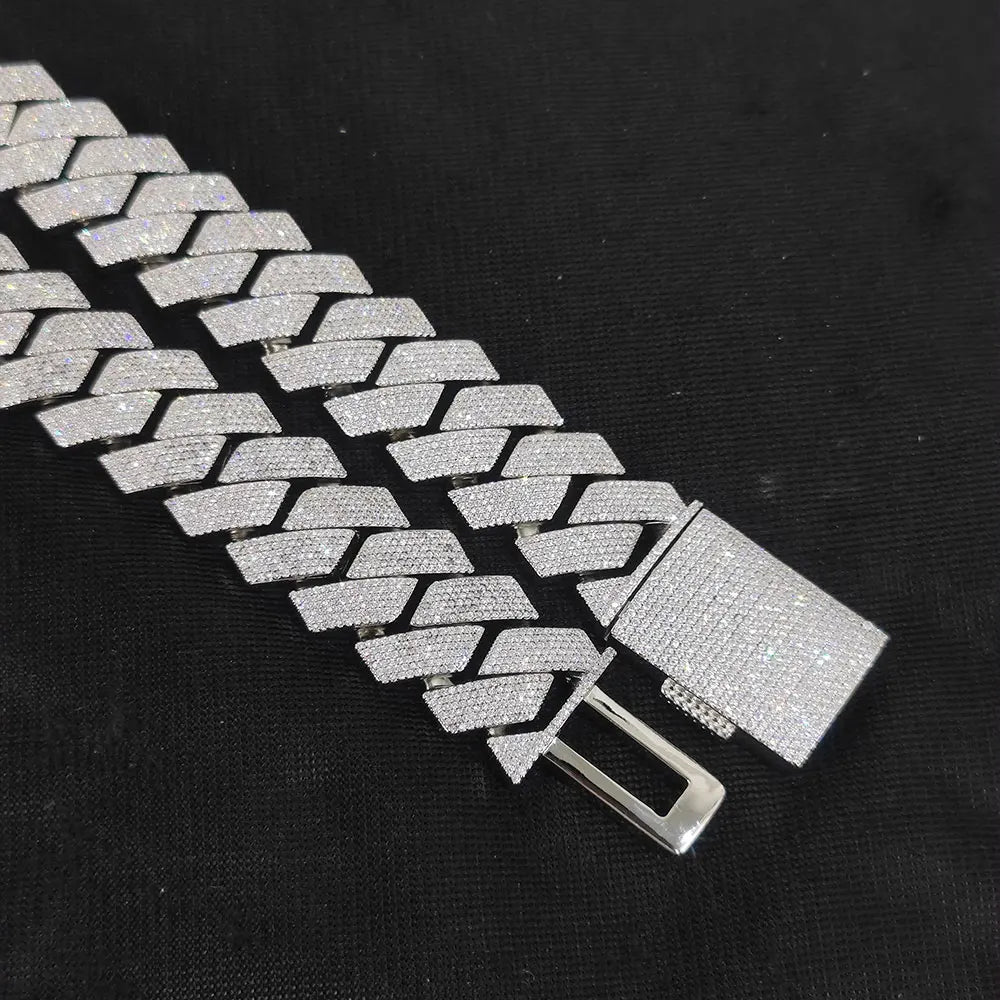 "DiamondCurb 25mm: Iced-Out Prong Setting Cuban Link Chain Necklace for Men & Women"