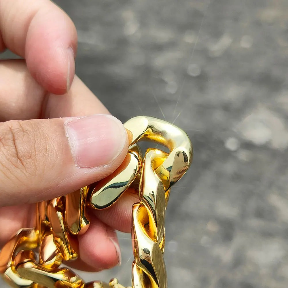 "BoldLink Cuban Bracelet: Heavy Brass 22mm Miami Chain for Men"