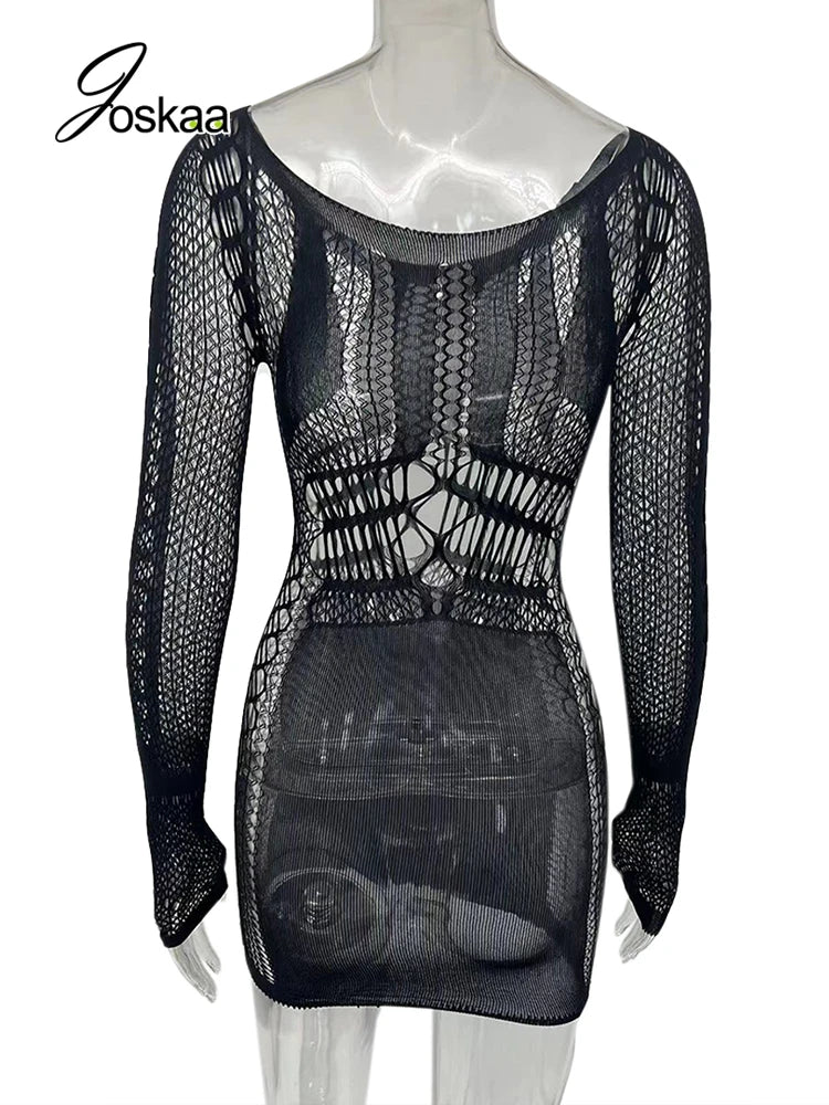 "Joskaa Summer Vibes: Sexy Hollow-Out Beach & Club Dress for Women"