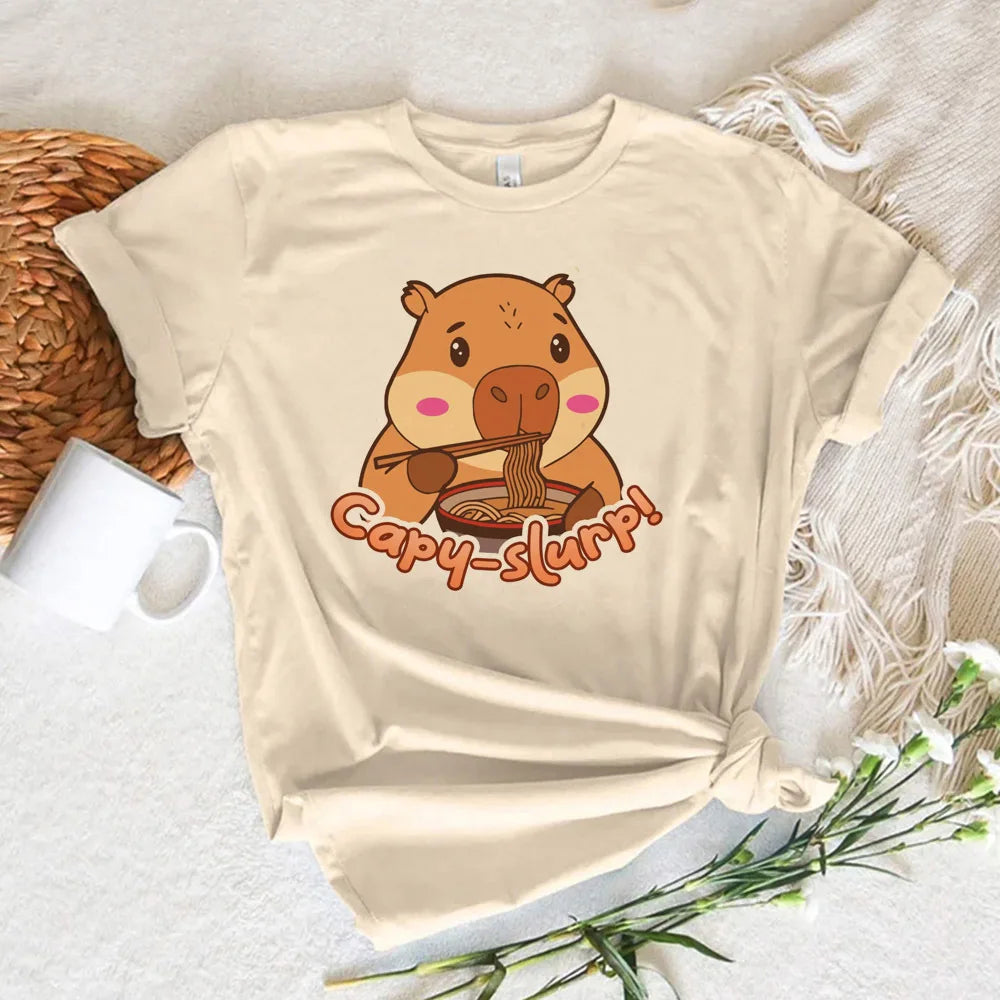 Capybara t shirt women soft fabric tshirt female anime clothing