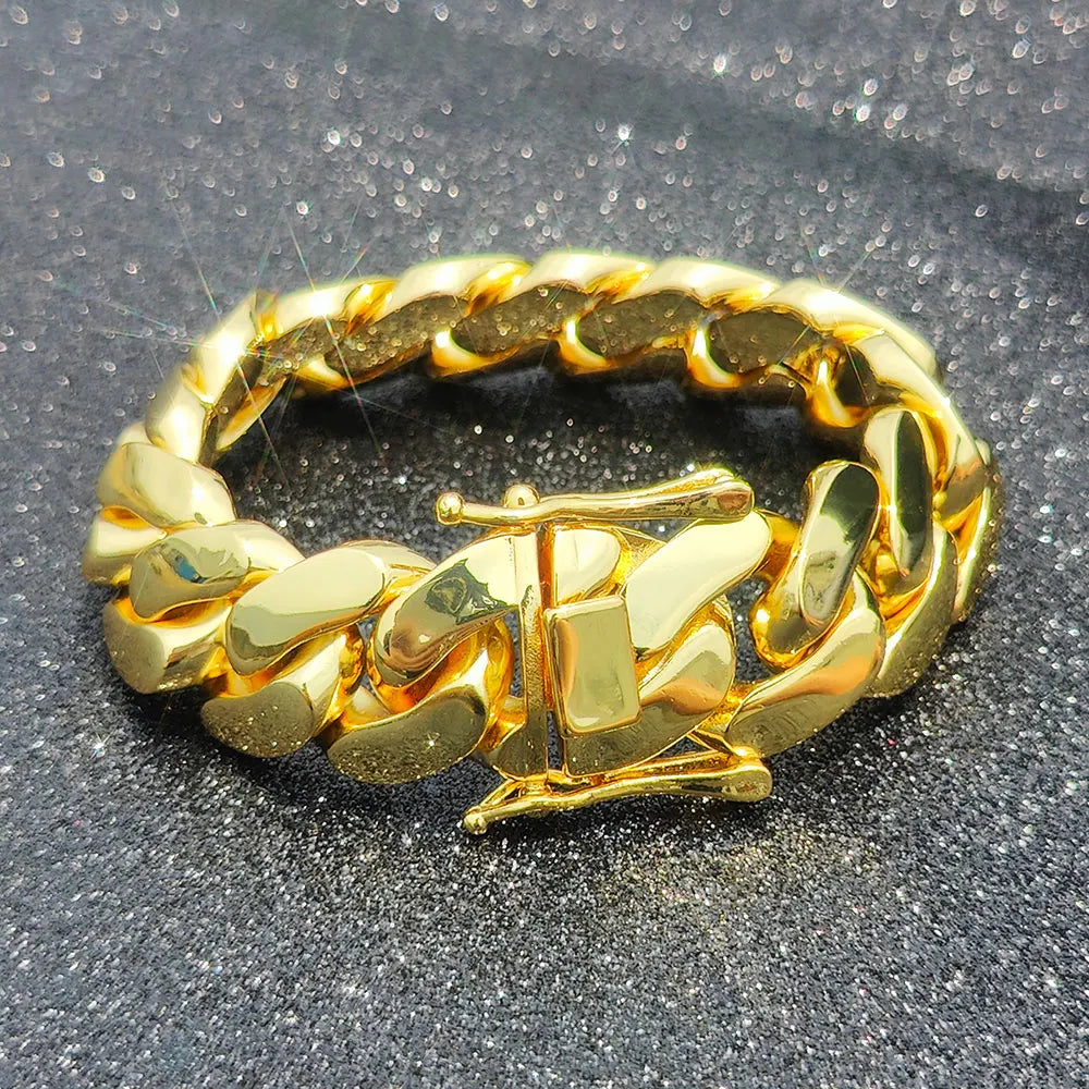 "BoldLink Cuban Bracelet: Heavy Brass 22mm Miami Chain for Men"