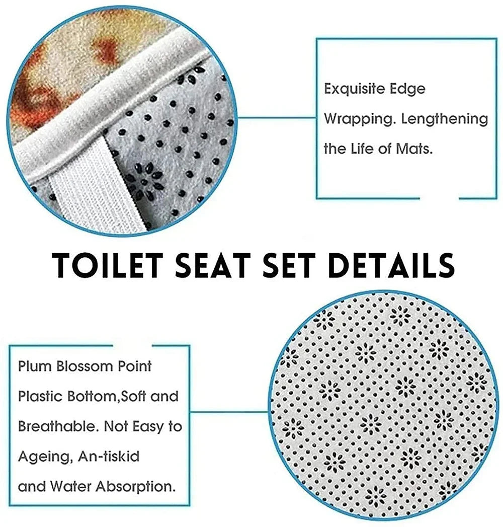 4Pcs Rose Butterfly Bathroom Set:Shower Curtain with 12 Hooks + Waterproof Mat + Toilet Cover, Perfect for Bathroom Decor