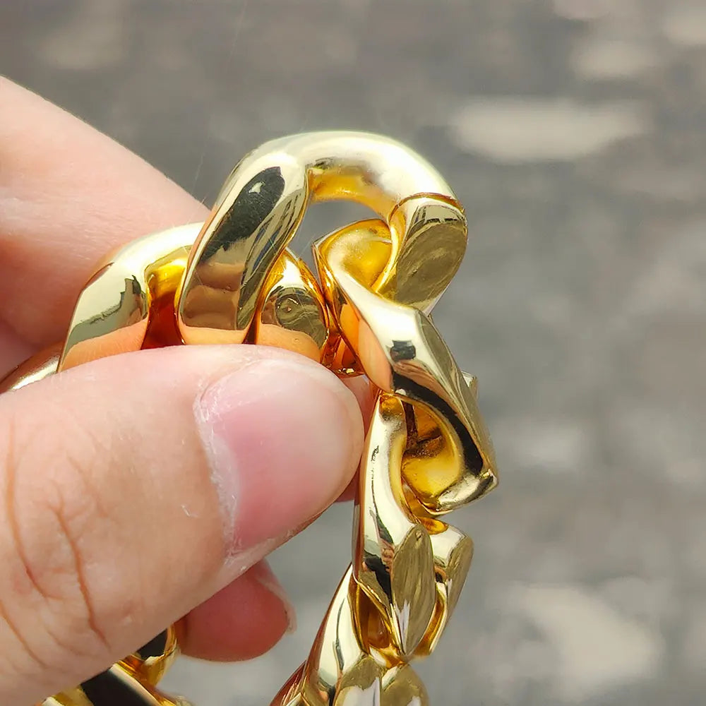 "BoldLink Cuban Bracelet: Heavy Brass 22mm Miami Chain for Men"