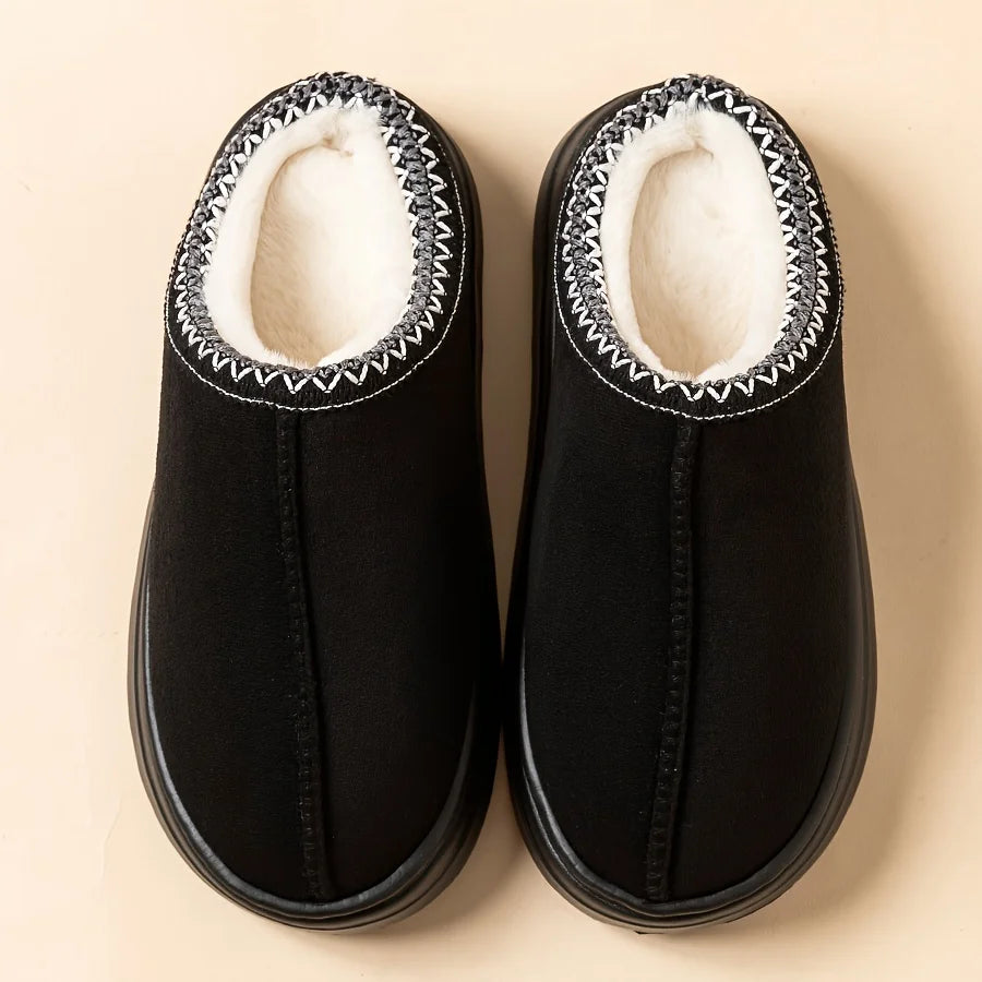 Winter warm slippers for men and women couples - plush lining, non-slip thick soles, indoor and outdoor warm solid color
