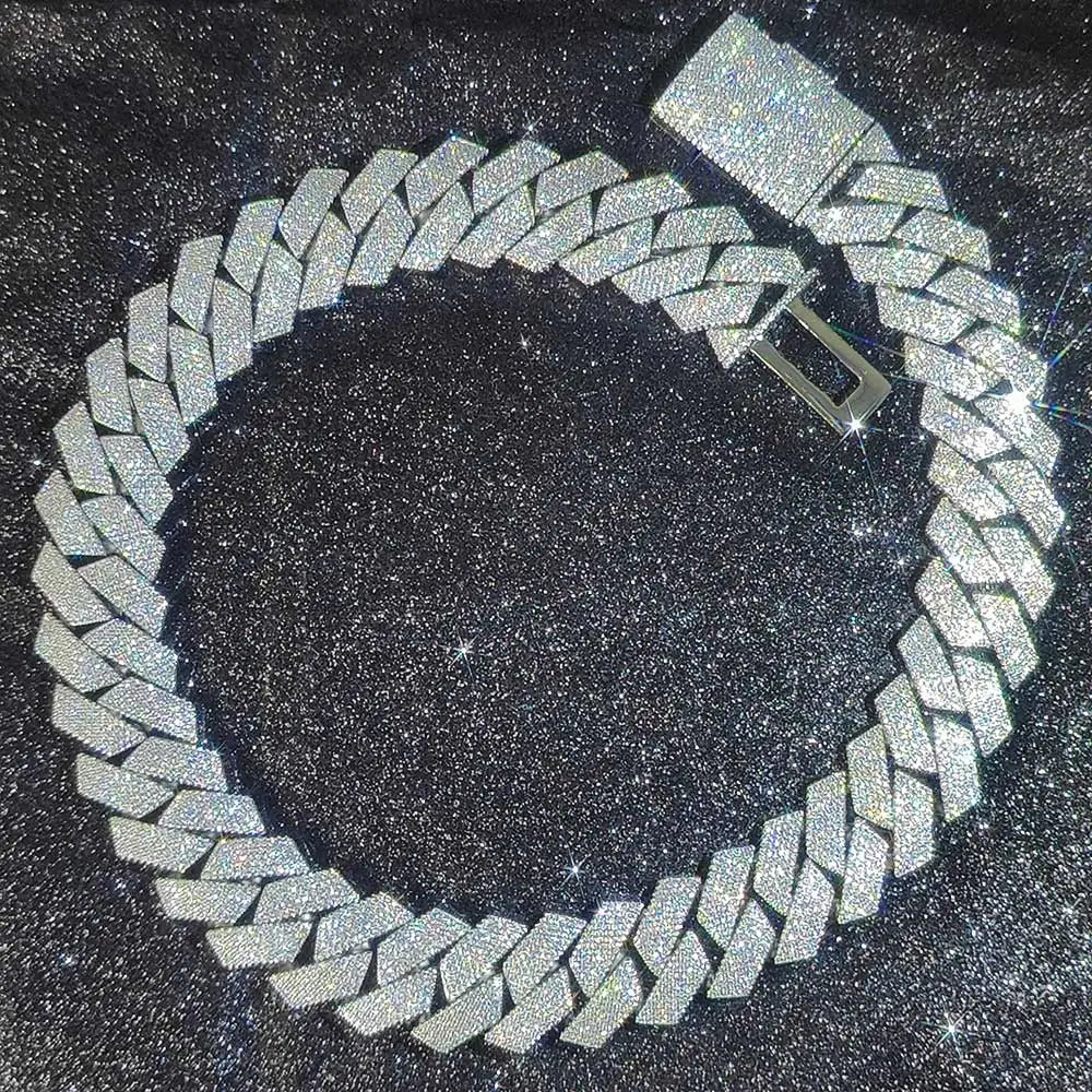 "DiamondCurb 25mm: Iced-Out Prong Setting Cuban Link Chain Necklace for Men & Women"