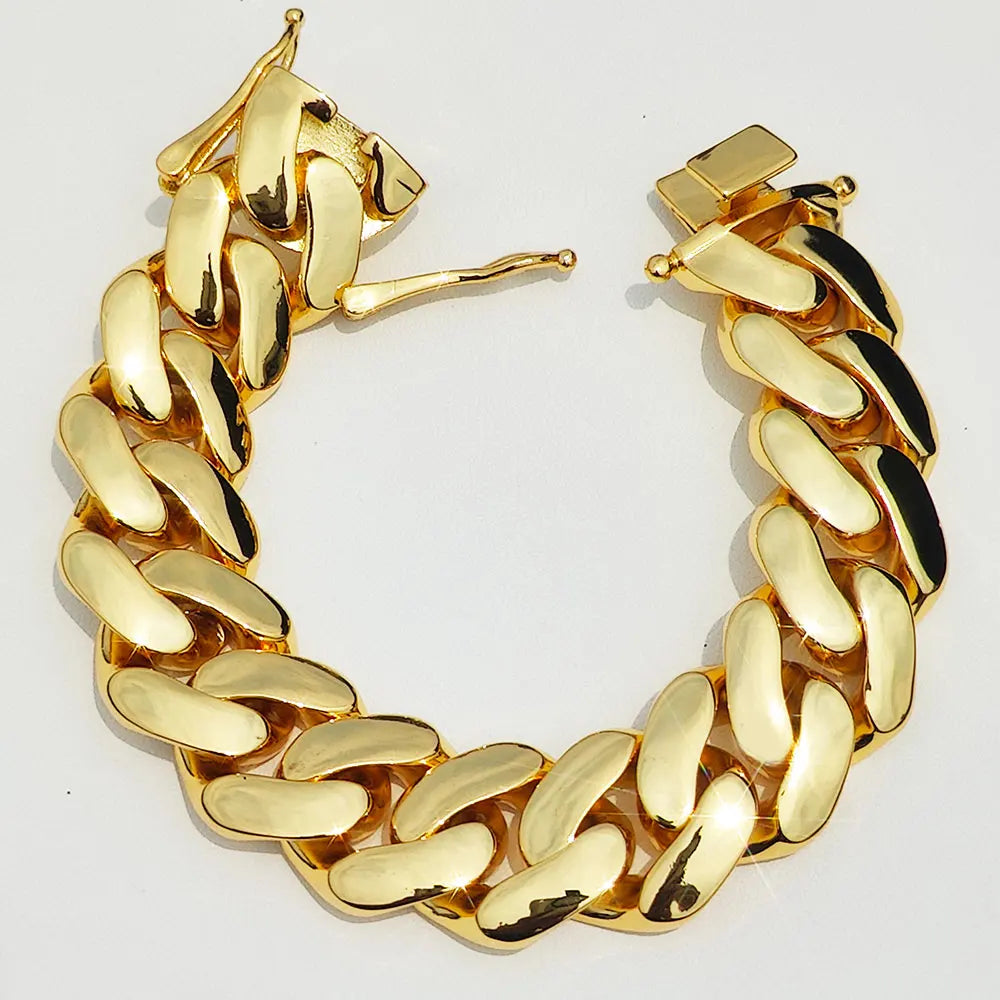 "BoldLink Cuban Bracelet: Heavy Brass 22mm Miami Chain for Men"