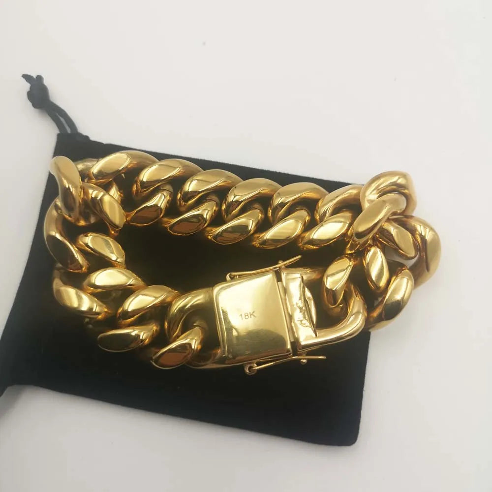 "DragonCurb Bracelet: Luxury 18K Gold-Plated Miami Cuban Chain for Men & Women"