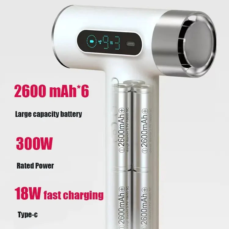 100000RPM Portable Type-C USB Charging Wireless Hair Dryer 9 Gears Powerful Wind High Speed Cold/Hot Air Negative Ions 2600mAh