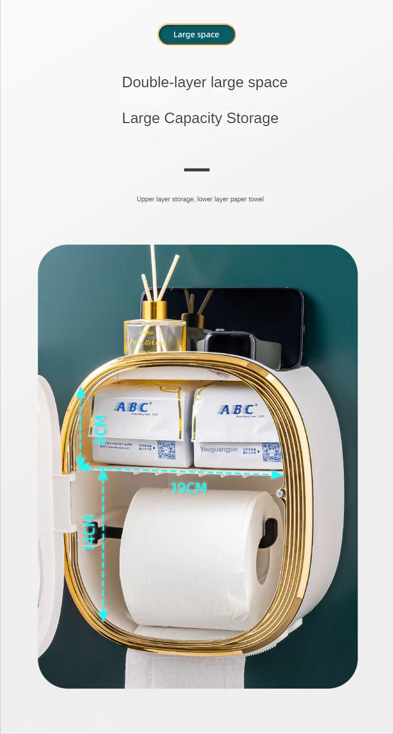 golden Bathroom Shelf Storage Box Punch-Free Wall-Mounted Toilet Paper Holder Box Waterproof Paper Towel Bathroom Storage Rack