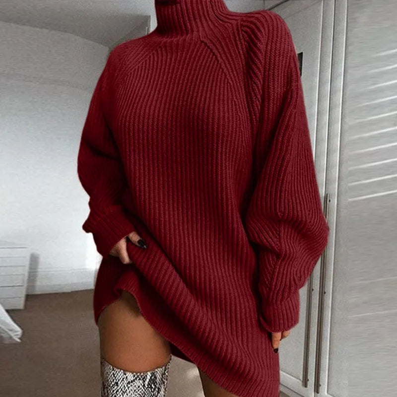 "CozyTurtleneck Sweater Dress"
