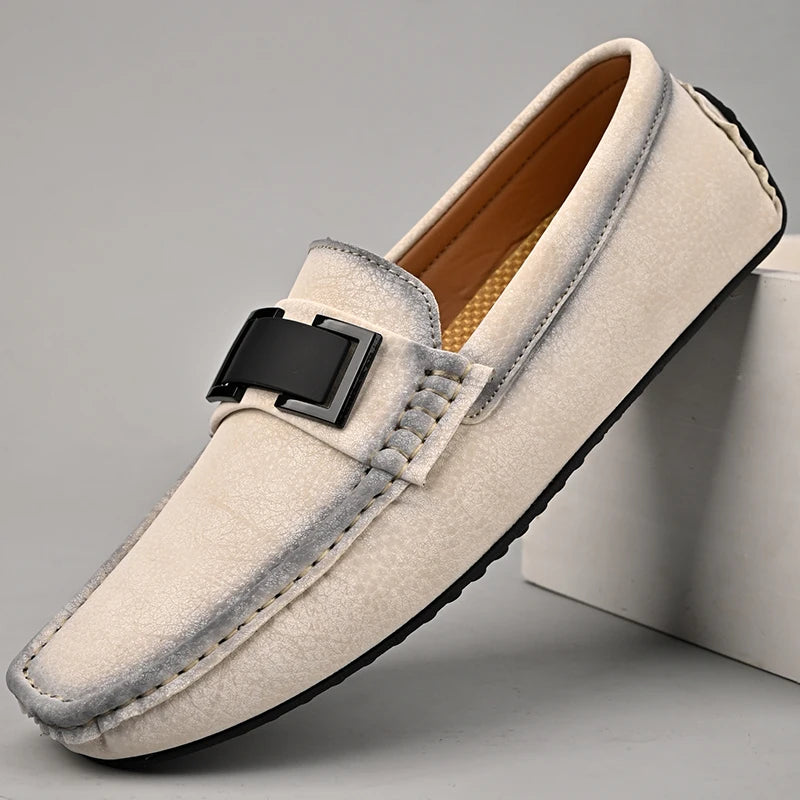 Golden Sapling White Loafers for Men Fashion Soft Sole Social Shoes Casual Driving Flats Slip-on Male Moccasins Plus Size 38-49