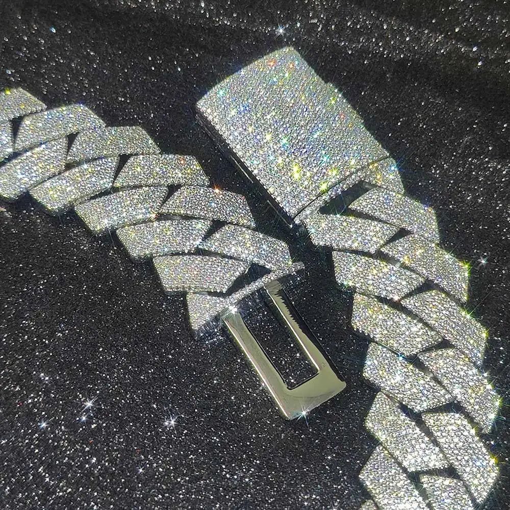 "DiamondCurb 25mm: Iced-Out Prong Setting Cuban Link Chain Necklace for Men & Women"