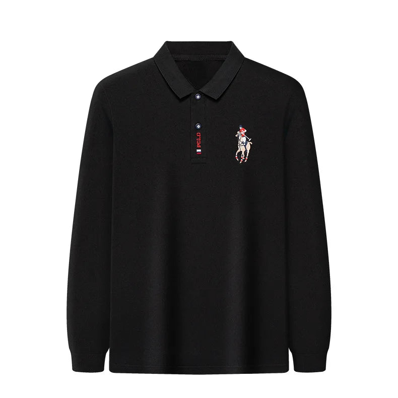 Autumn New Men's Lapel Long Sleeved T-shirt Embroidered Loose Casual Fashion Polo Shirt
