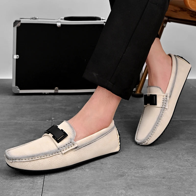 Golden Sapling White Loafers for Men Fashion Soft Sole Social Shoes Casual Driving Flats Slip-on Male Moccasins Plus Size 38-49