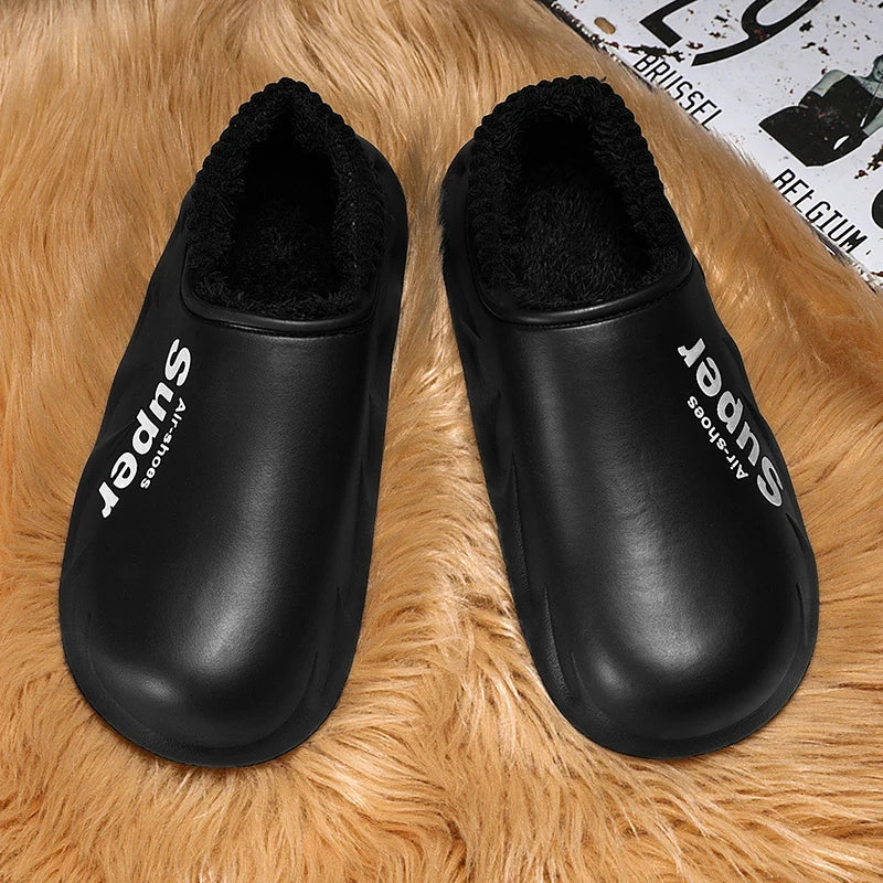 Winter Men Indoor  Warm Slippers Plush Waterproof Anti slip Cotton Shoes For  Women Slip-on Casual Snow Walking Loafers