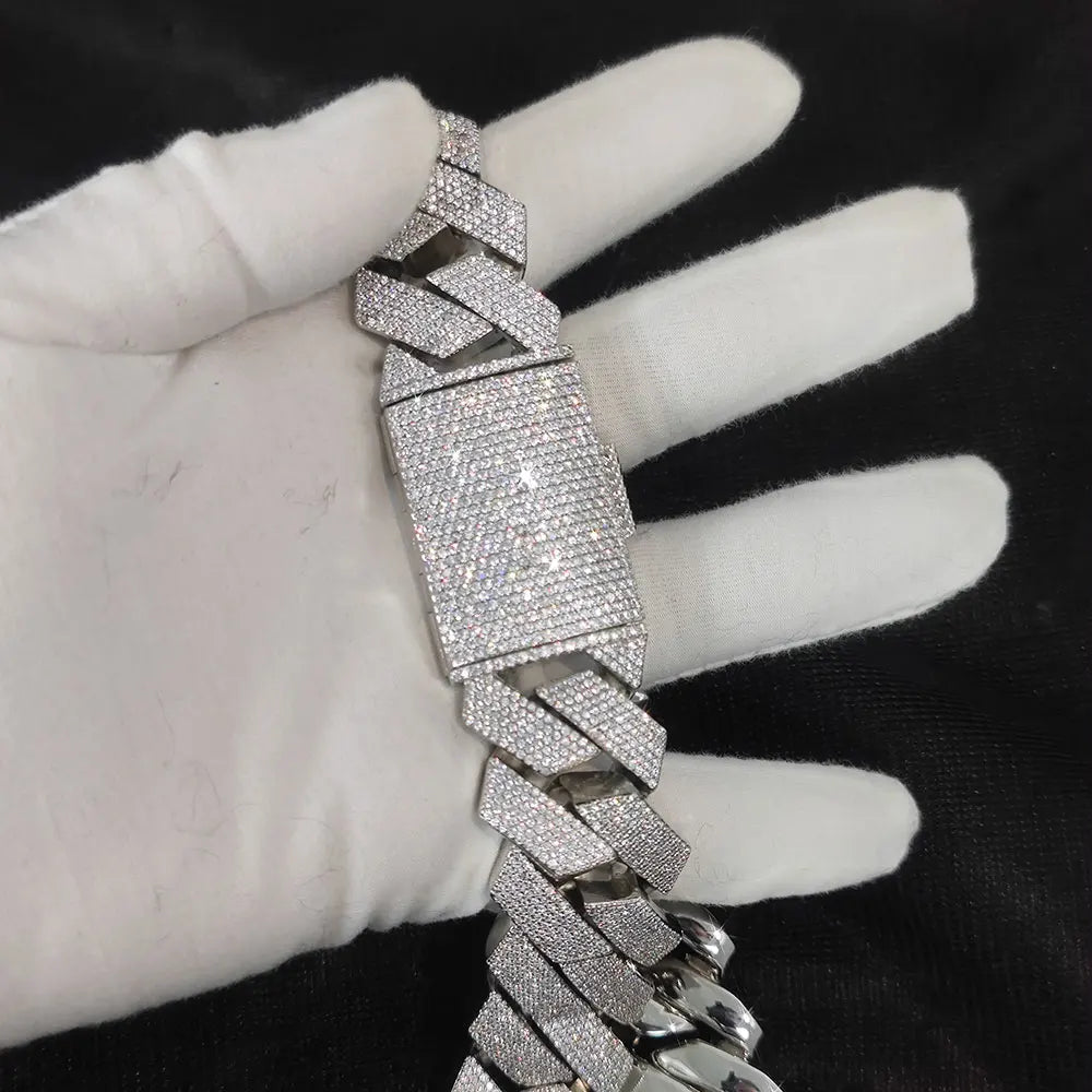 "DiamondCurb 25mm: Iced-Out Prong Setting Cuban Link Chain Necklace for Men & Women"