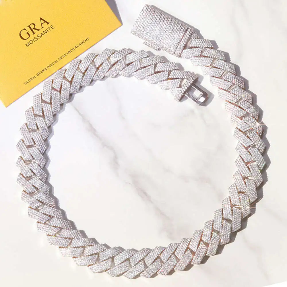 "MoissCurb Cuban Chain: Heavy 4-Row Sterling Silver with Moissanite Bling"