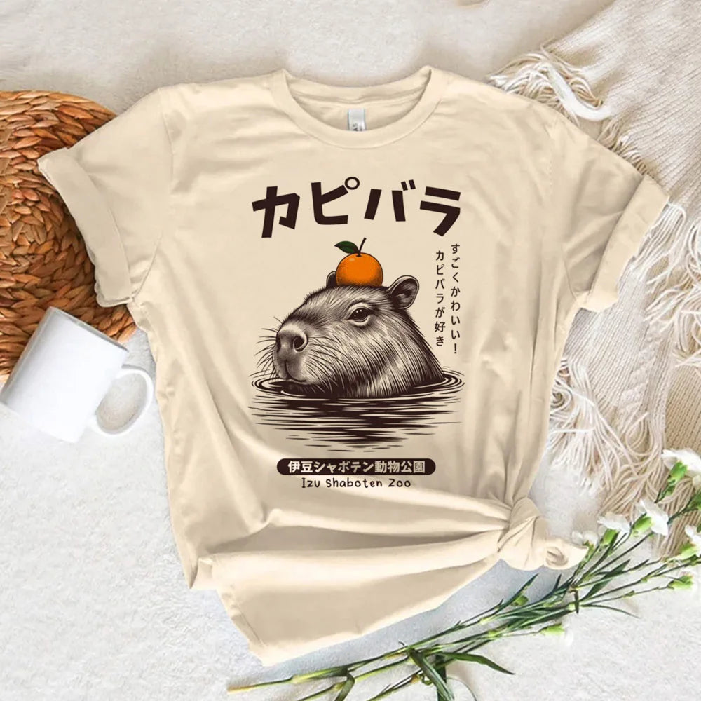 Capybara t shirt women soft fabric tshirt female anime clothing