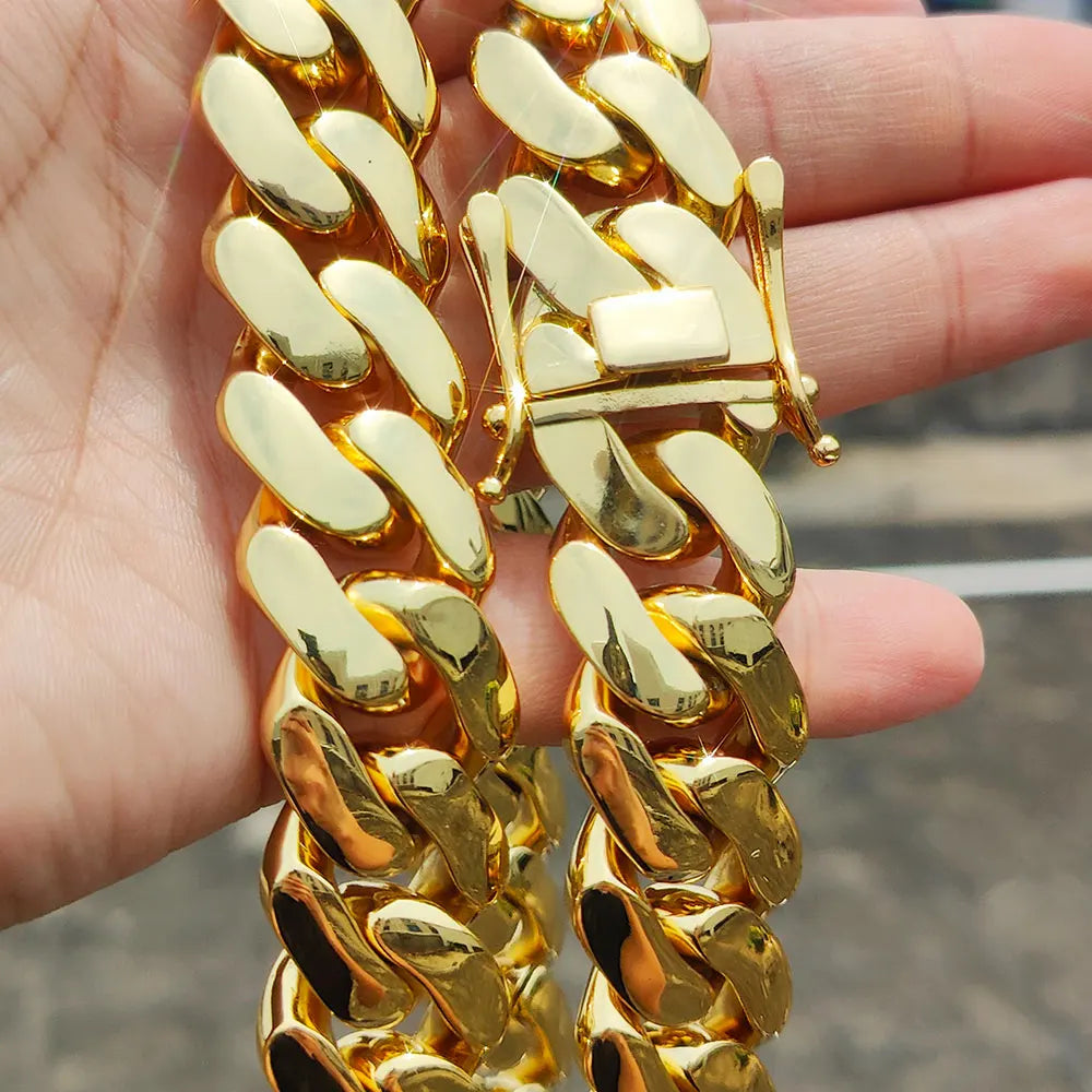 "BoldLink Cuban Bracelet: Heavy Brass 22mm Miami Chain for Men"