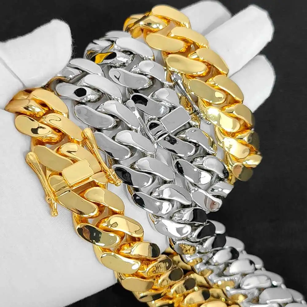 "BoldLink Cuban Bracelet: Heavy Brass 22mm Miami Chain for Men"