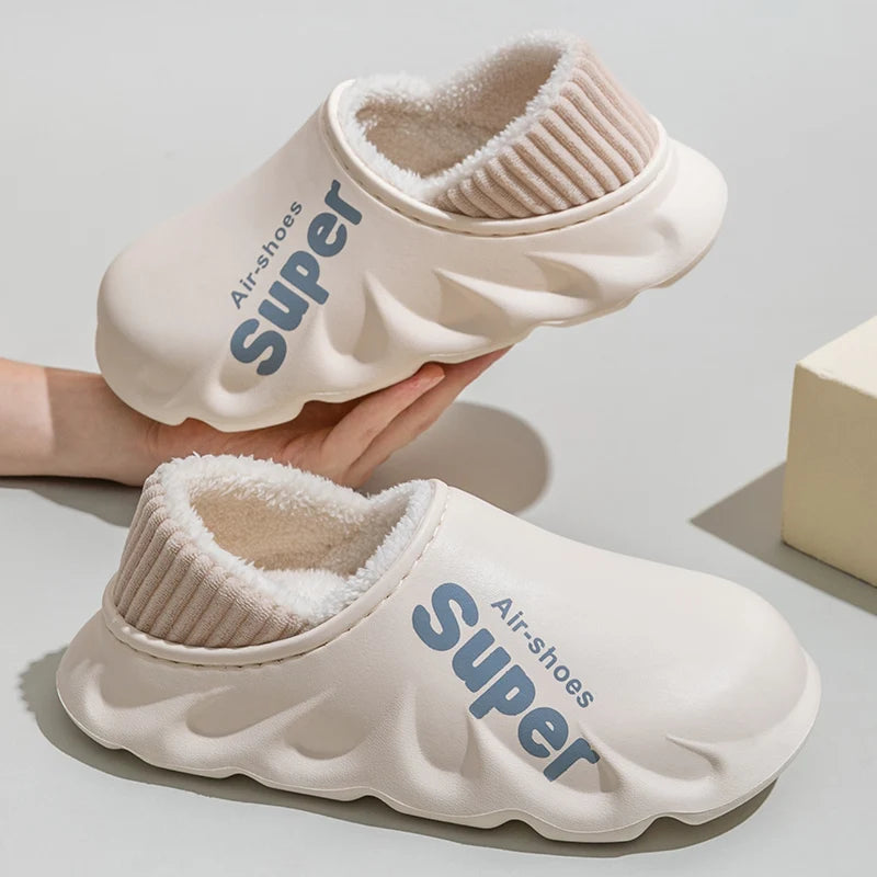 Winter Men Indoor  Warm Slippers Plush Waterproof Anti slip Cotton Shoes For  Women Slip-on Casual Snow Walking Loafers