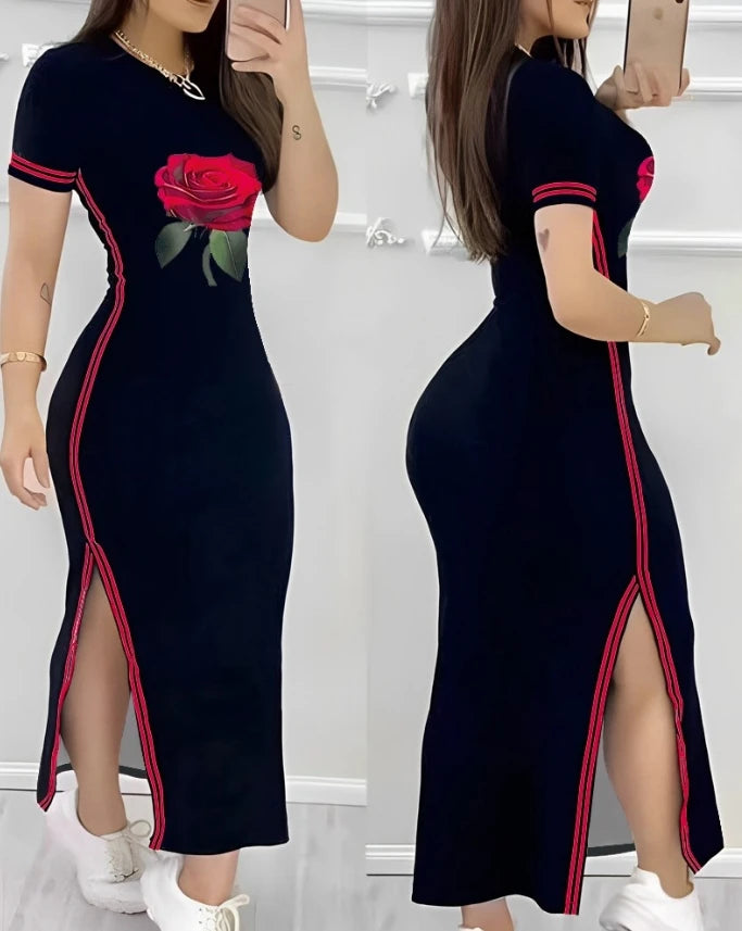 "Floral Stripes Maxi Dress"