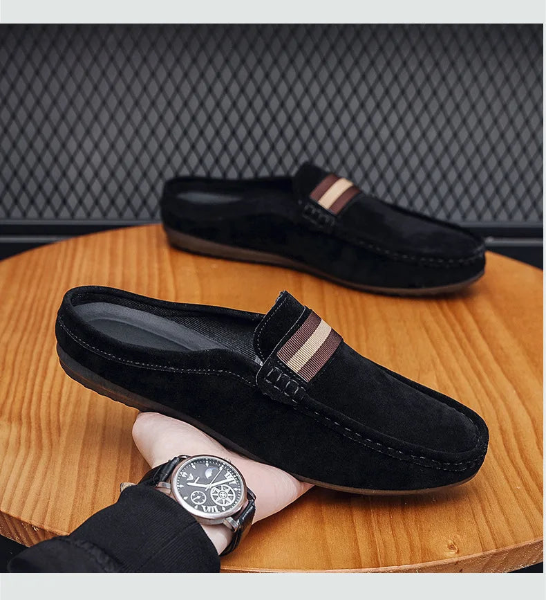 Lefu Shoes Men's Lightweight Bean Shoes Summer One Step Push lazy Breathable Casual Half Support Slippers for men